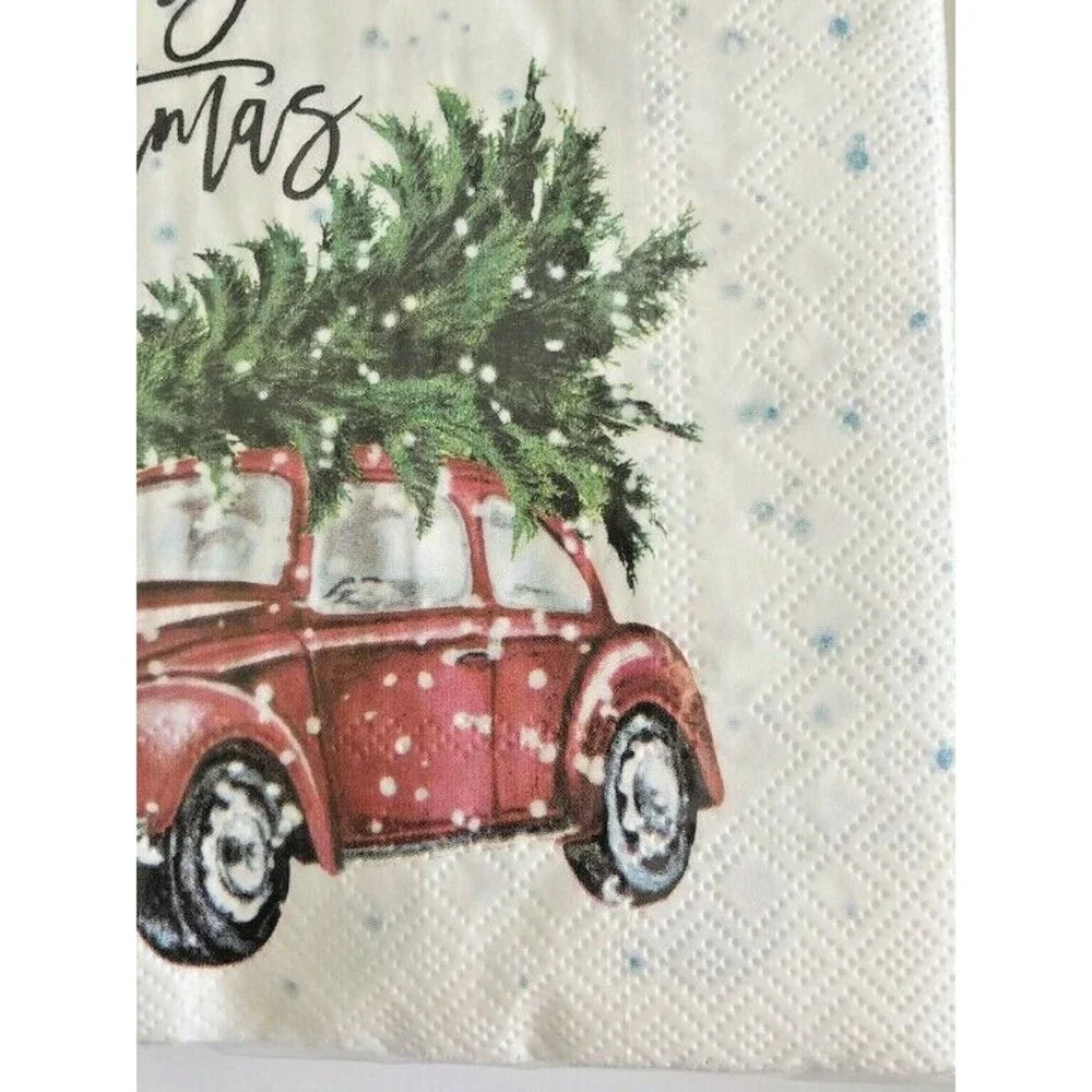 VW Bug Car Christmas Tree Red Paper Napkins Lunch Dinner 40 Ct 6.5x6.5